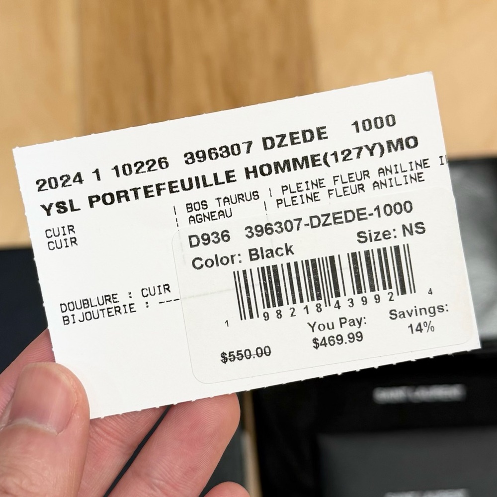 NWB Saint Laurent Men’s East West Leather Bifold Wallet - Picture 8 of 8